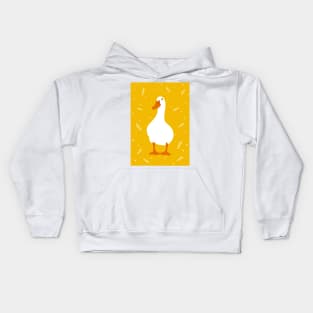 White Pekin Duck with feathers and dots repeat pattern Kids Hoodie